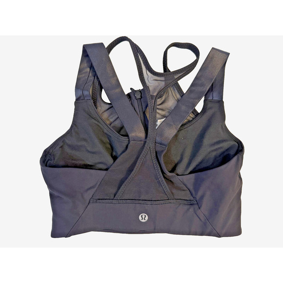 Lululemon Sports Bra Womens 4 Black Zip Front High Impact Athletic Gym Run Used - Picture 2 of 3